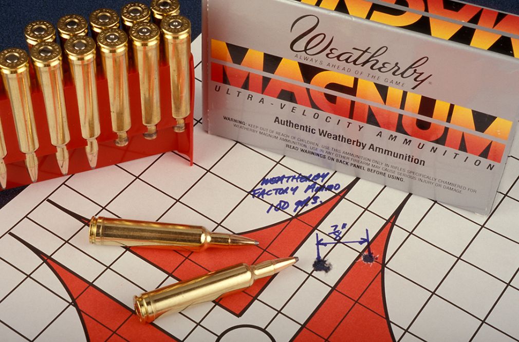 With Weatherby 100-grain factory ammunition, this .875-inch group was the result at 100 yards.